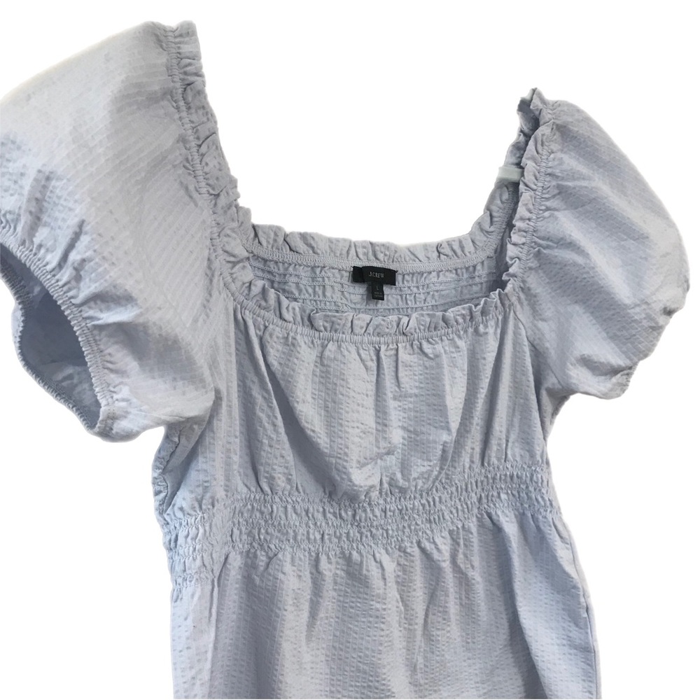 J.Crew Baby Blue Seersucker Smocked Top - Picture 3 of 7